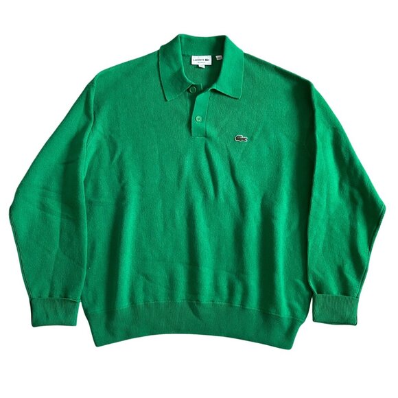 Lacoste Mens XL Relaxed Fit Green Wool Polo Casual Sweater Buttoned Collar - Picture 1 of 9